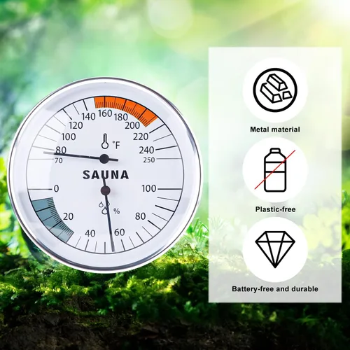 Vista 3 de BOXOB Termómetro de sauna, termómetro de sauna 2 en 1 Fahrenheit e higrómetro, medidor de temperatura de sauna colgante para sala de sauna, monitor