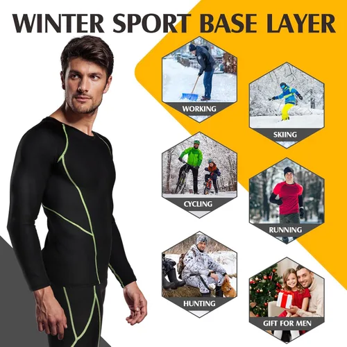 Vista 7 de Suhine 3 Pcs Men's Thermal Underwear Set Sport Winter Base Layer with Fleece Lined Base Layer Bottom Top Winter Shirt Pants