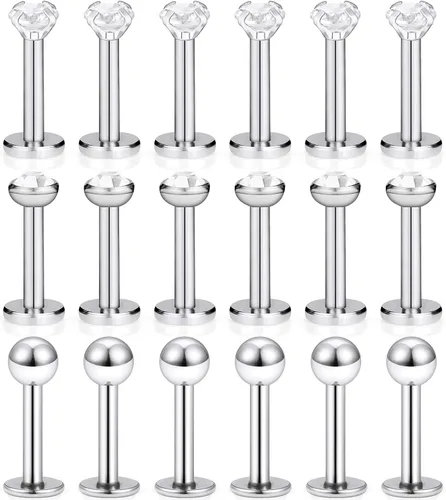 Vista 9 de SCERRING - 18 piezas de acero inoxidable 0.56 oz (16 gr) de circonita cúbica transparente Labret Monroe para labio, tragus, cartílago, hélice