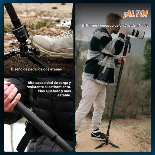 Vista 2 de COMAN M1pro Monopod de fibra de carbono de 65 pulgadas para cámara, monopie de liberación rápida de elevación con un solo clic con pies, compacto
