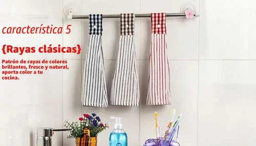 Vista 6 de 2 toallas de algodón de cocina clásica/toalla absorbente/toallas colgantes/toalla de mano, rayas azules