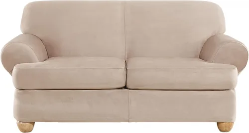 Vista 35 de SURE FIT funda para silla con alas y cojín en T de gamuza suave, de una pieza, ajuste relajado, poliéster, lavable a máquina, color chocolate