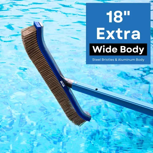 Vista 2 de Aquatix Pro Cabezal de cepillo de piscina, resistente de 18 pulgadas para limpiar paredes y pisos, cerdas de acero inoxidable, parte trasera