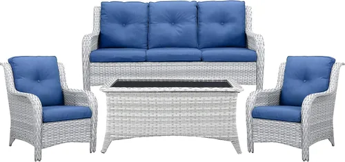Vista 11 de Belord Mesa auxiliar pequeña para exteriores, mesa de mimbre de vidrio templado, mesa de centro impermeable para patio, mesa auxiliar de ratán