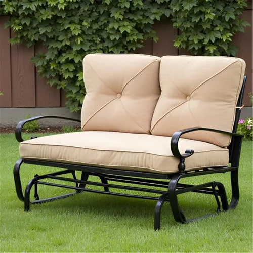 Vista 4 de SUNCROWN Silla mecedora al aire libre, silla mecedora de 2 asientos para patio, sofá biplaza con cojines, muebles de marco de acero, color marrón