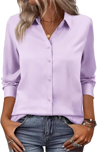 Vista 8 de siliteelon Camisas de vestir con botones para mujer, camisas de vestir de manga larga, algodón de corte clásico