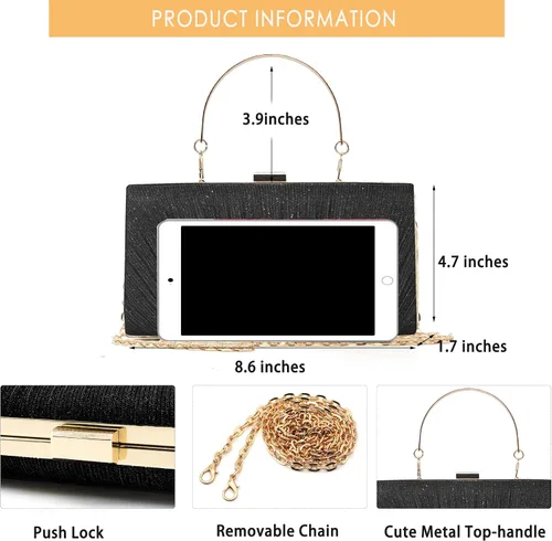 Vista 4 de Bolsos de mano para mujer, para novia, boda, formal, plisado, bolso de mano brillante con cadena