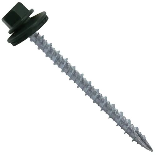 Vista 46 de 10 tornillos para techos de metal gris ABC de 2-1/2 pulgadas, cabezal de arandela hexagonal, arranque automático/roscado, arandela EPDM. 1 bolsa