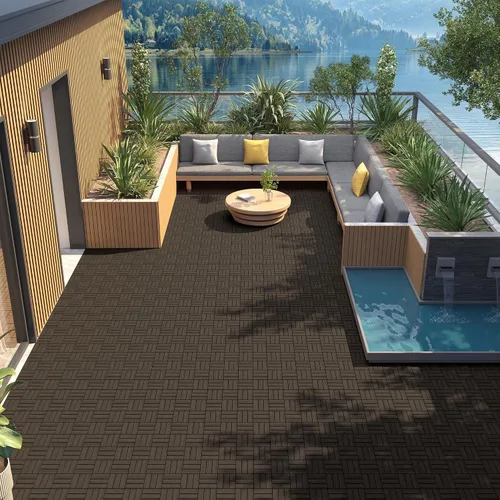 Vista 9 de Yaheetech 27 azulejos de madera de acacia entrelazados para patio Negro