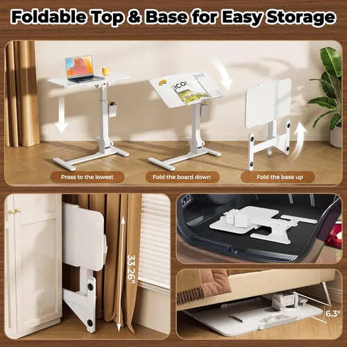Vista 9 de JOY worker Mesa plegable de vidrio para sobrecama, escritorio ajustable en vidrio blanco