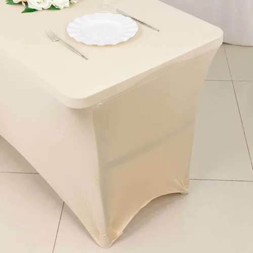 Vista 9 de Efavormart - Mantel rectangular de elastano elástico beige de 4 pies