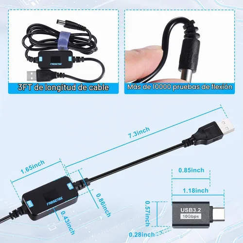 Vista 5 de FARSENSE Cable de alimentación USB CC de 5 V a 12 V (3 pies), adaptador USB C a CC de 12 V con conector de CC de 0.217 x 0.098 in