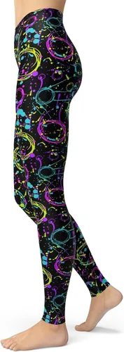 Vista 4 de sissycos - Leggings suaves como la seda y elásticos para mujer, con estampado salpicado artístico y estilo de años ochenta