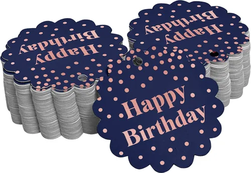 Vista 32 de Etiquetas de papel para colgar con texto en inglés «Happy Birthday» (50 unidades)