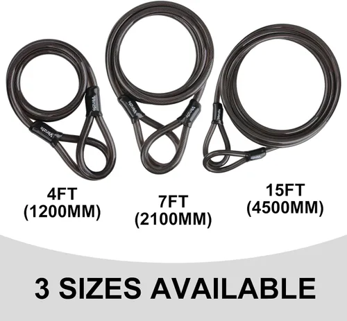 Vista 6 de Venzio - Cable de bloqueo de bicicleta resistente de 4 pies, 0.472 in (1/2 pulgada) con bucles Cable de bloqueo de acero de seguridad, cadena