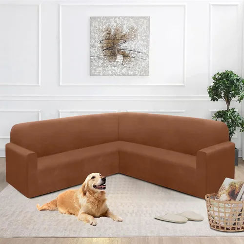 Vista 98 de HDCAXKJ Fundas de sofá seccional de esquina de terciopelo elástico en forma de L, juego de fundas deslizantes suaves y gruesas en forma de U