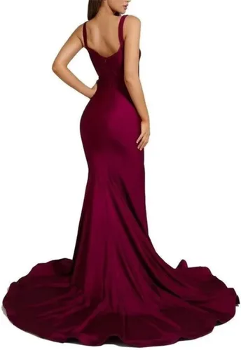 Vista 3 de Vestidos de dama de honor de sirena para mujer con tirantes delgados, de satén fruncido, vestidos formales de noche para baile de graduación