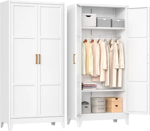 Vista 10 de INTERGREAT 71” H Metal Wardrobe Cabinets with 2 Doors, Large Clothing Storage Cabinets with Hanging Rod and Adjustable Shelves, Closet for Home