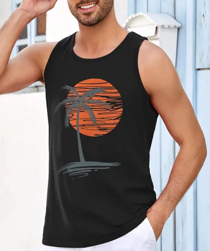 Vista 2 de Runcati Camiseta sin mangas para hombre, estilo vintage con palmeras