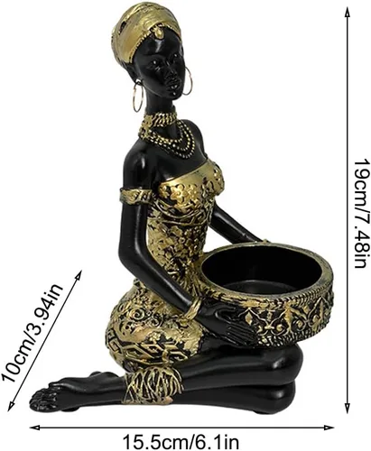 Vista 2 de Rayberro African Women Sculpture,7.48" Black Women Figurine Home Decor Tribal Lady African American Women Statue,Storage Decoration,Collectible