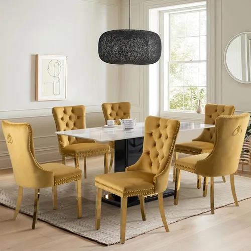 Vista 41 de Juego de 2 sillas de comedor tapizadas de tela de lino, sillas de cocina modernas de mediados de siglo con respaldo alto, ribete de cabeza de clavo