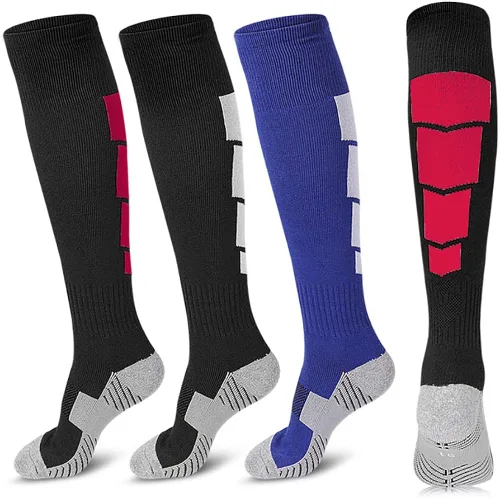 Vista 2 de 3 pares de calcetines de fútbol calcetines deportivos hasta la rodilla calcetines deportivos de compresión para hombres y mujeres para correr