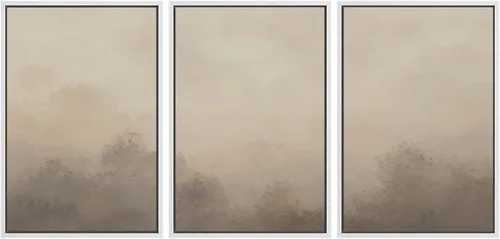 Vista 8 de SIGNWIN Lienzo enmarcado para pared, juego de arte neutro de bosque brumoso, ilustraciones en tono tierra, arte moderno, decorativo, bohemio