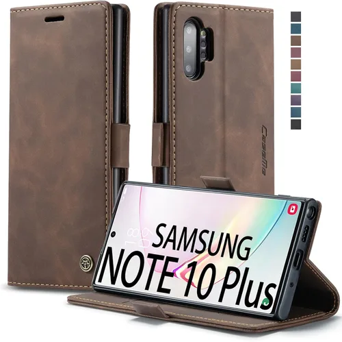 Vista 11 de Funda tipo cartera para Samsung Galaxy Note 10+ Plus, con soporte magnético, de piel sintética, con ranuras para tarjetas de crédito y tarjetas