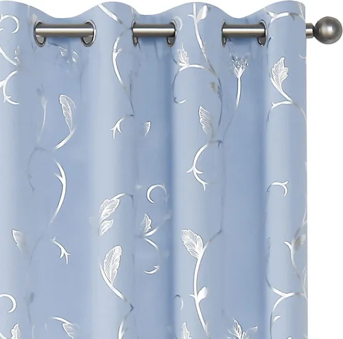 Vista 53 de BUHUA Juego de 2 paneles de cortinas opacas con estampado de vid plateada, cortinas con aislamiento térmico para oscurecer la habitación
