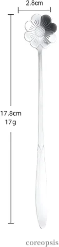 Vista 2 de 16 cucharaditas de café en forma de flor Cosmos – Cuchara de acero inoxidable de 7 pulgadas con mango largo para helado – Plata