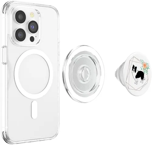 Vista 4 de Amante de Border Collie en blanco y negro para mujer, caminante de perros, mamá, PopSockets MagSafe PopGrip para iPhone