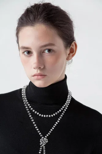 Vista 3 de Firstmeet - Collar con nudo de cuerda, de cuentas de cristal, largo, para mujer.