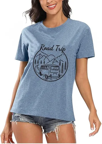 Vista 3 de Camisetas gráficas divertidas para mujer, camisetas de verano estampadas para viajes por carretera, novedad de la naturaleza, camisetas sueltas