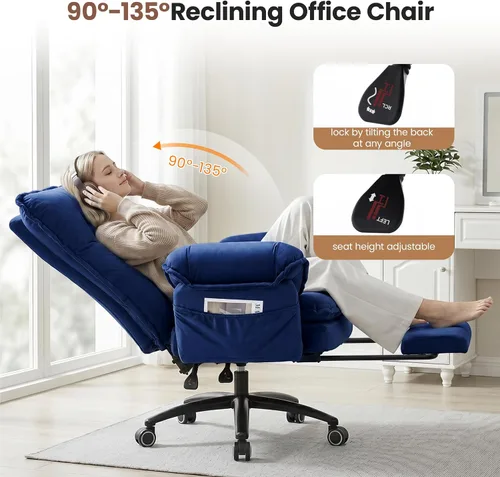 Vista 8 de FiveWillowise Silla cruzada con brazos abatibles, cómoda silla de oficina Azul (Velvet Blue)
