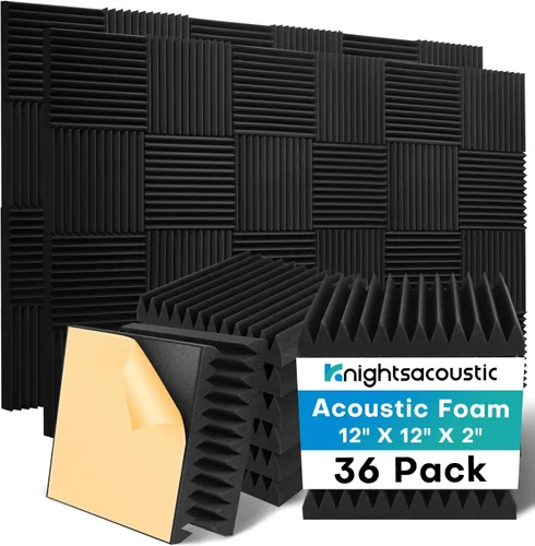 Vista 8 de Paquete de 8 paneles acústicos de pared, paneles de espuma a prueba de sonido con patrón de madera para paredes, paneles acústicos decorativos