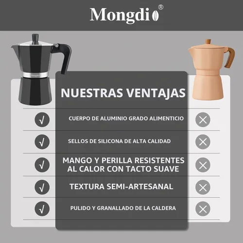 Vista 2 de Mongdio - Cafetera de café espresso para estufa Moka, Cafetera Cubana para estufa, Cafetera Mocha Greca Italiana, para 6 tazas de espresso, 10 onzas