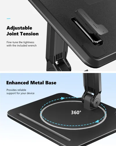 Vista 5 de Viozon Soporte ajustable compatible con Echo Show 15 y 21, base resistente giratoria de 360°, brazo plegable, construcción de aleación de aluminio