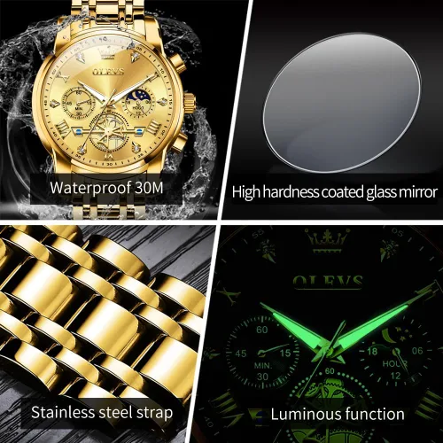 Vista 5 de OLEVS Relojes para hombre de plata, reloj de cronógrafo de acero inoxidable para hombre, reloj analógico de cuarzo de cara grande para hombre