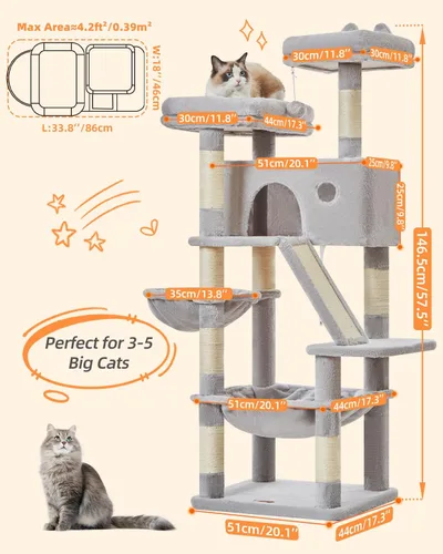 Vista 88 de Taoqimiao Árbol para gatos de 57.5 pulgadas, torre para gatos de interior para adultos, condominio extragrande para gatos, 8 postes rascadores