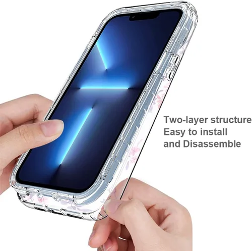 Vista 5 de Funda para iPhone 14 Plus con protector de pantalla de vidrio templado, cuerpo completo transparente floral TPU delgado funda protectora para Apple