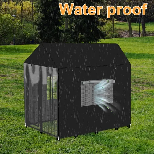 Vista 6 de Funda para perrera para perros al aire libre, cobertura completa, 600D, impermeable y duradera, para jaula de perro de 4.2 pies de profundidad x 4.2
