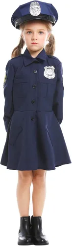 Vista 6 de AGQT Disfraz de oficial de policía para niñas, Halloween, cosplay, talla 6-14T