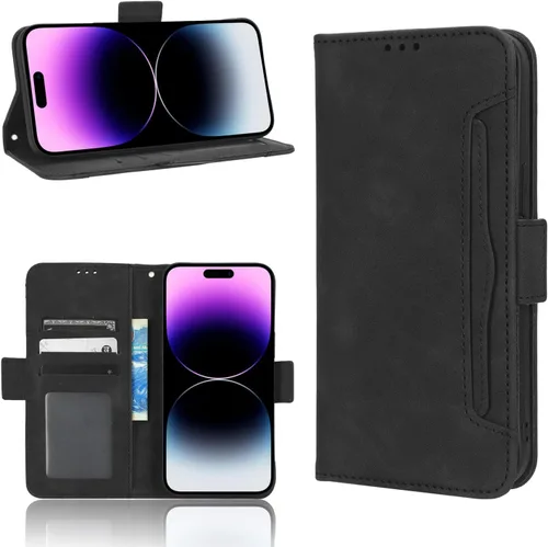 Vista 4 de Funda compatible con Nothing Phone 1, funda de cuero con tapa para tarjetero, accesorios para celulares, fundas de teléfono, color negro