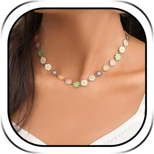 Vista 9 de Long tiantian Collar de margaritas para mujer, bonito collar de verano, gargantilla de flores, collar de margaritas de primavera para mujer, cosas