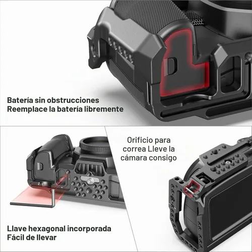 Vista 5 de SmallRig Jaula BMPCC 4K y 6K para Blackmagic con zapata fría, riel OTAN