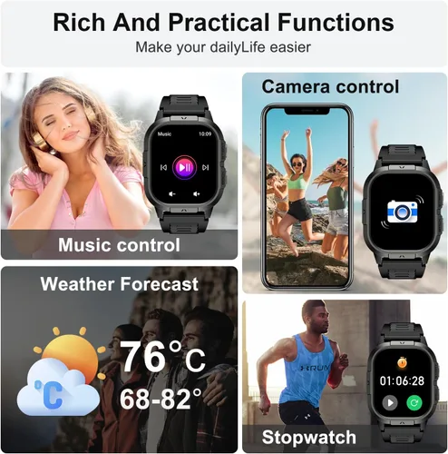 Vista 4 de Reloj inteligente para hombre, rastreador de ejercicio hacer respuesta llamada, relojes digitales para hombre, impermeables, para correr, reloj