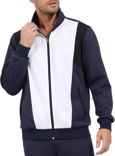 Vista 2 de Conjunto deportivo casual de 2 piezas para hombre, conjunto deportivo con cremallera completa, trajes deportivos para correr y trotar para hombre