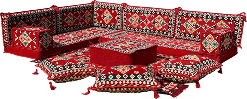 Vista 23 de arabicsofa Juego de asientos Jalsa en forma de L – Majlis árabe hecho a mano con almohadas de respaldo