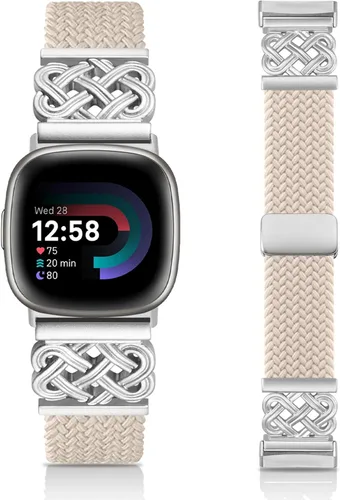 Vista 13 de Correa trenzada compatible con Fitbit Versa 4 bandas para mujer/Versa 3/Sense 1/Sense 2, cierre magnético, tela de nailon con correas de hebilla