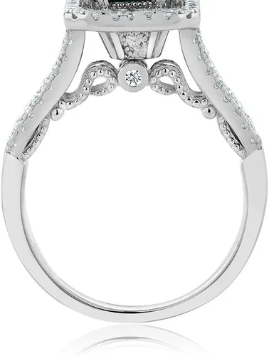 Vista 4 de Gem Stone King Anillo de compromiso de plata de ley 925 con topacio azul suizo para mujer